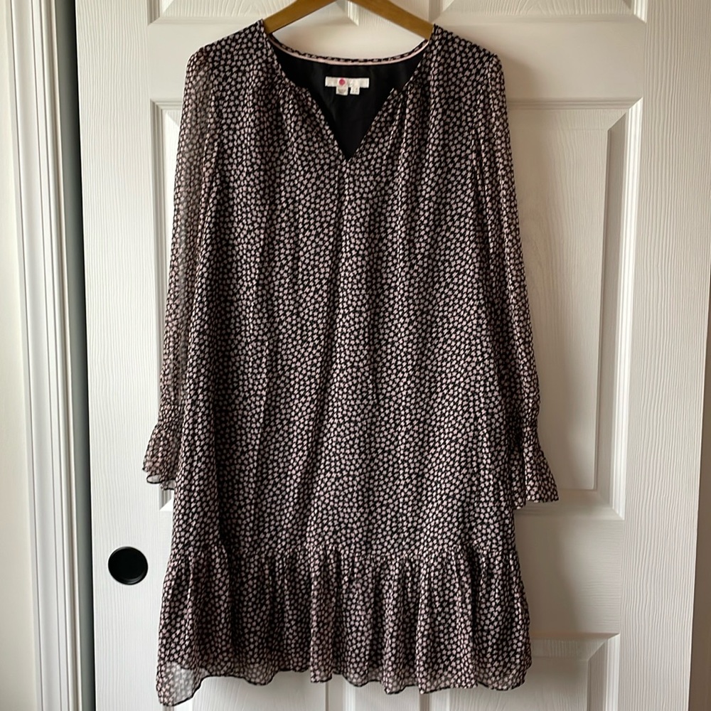 Boden Black and Pink Knee Length Shift Dress with Sheer Sleeves size 6